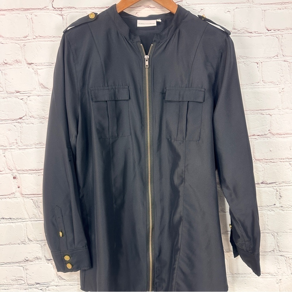 Soft Surroundings black tunic shirt blouse size large long length gold zipper - Picture 6 of 14